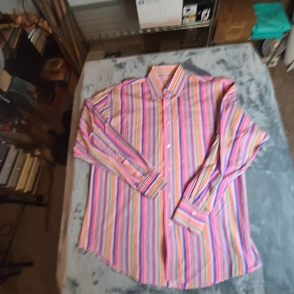 Mark‎ Shale Colorful Striped Long Sleeve Button Shirt Size Large